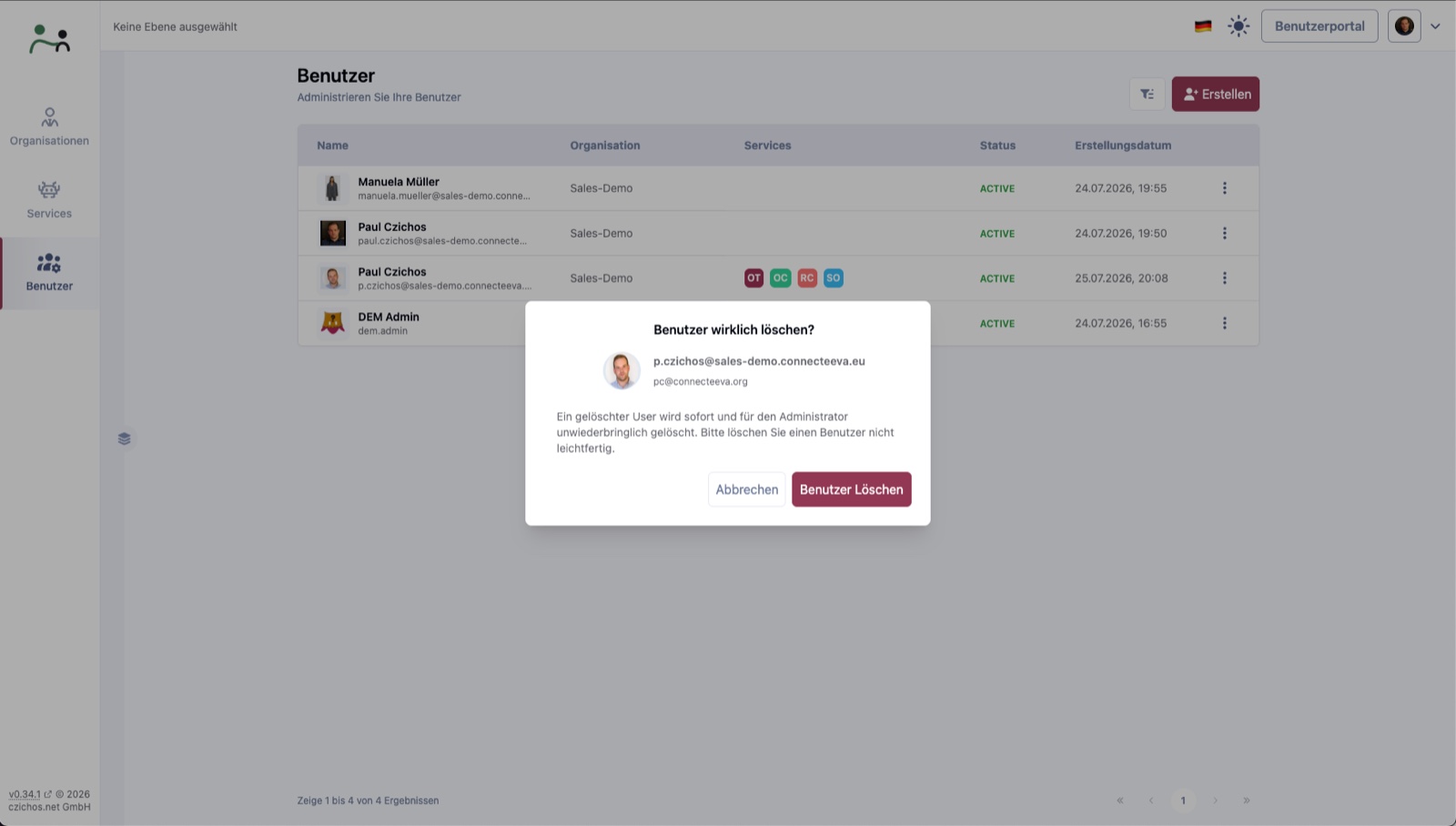 In the administration: delete an account, in one place for all services.