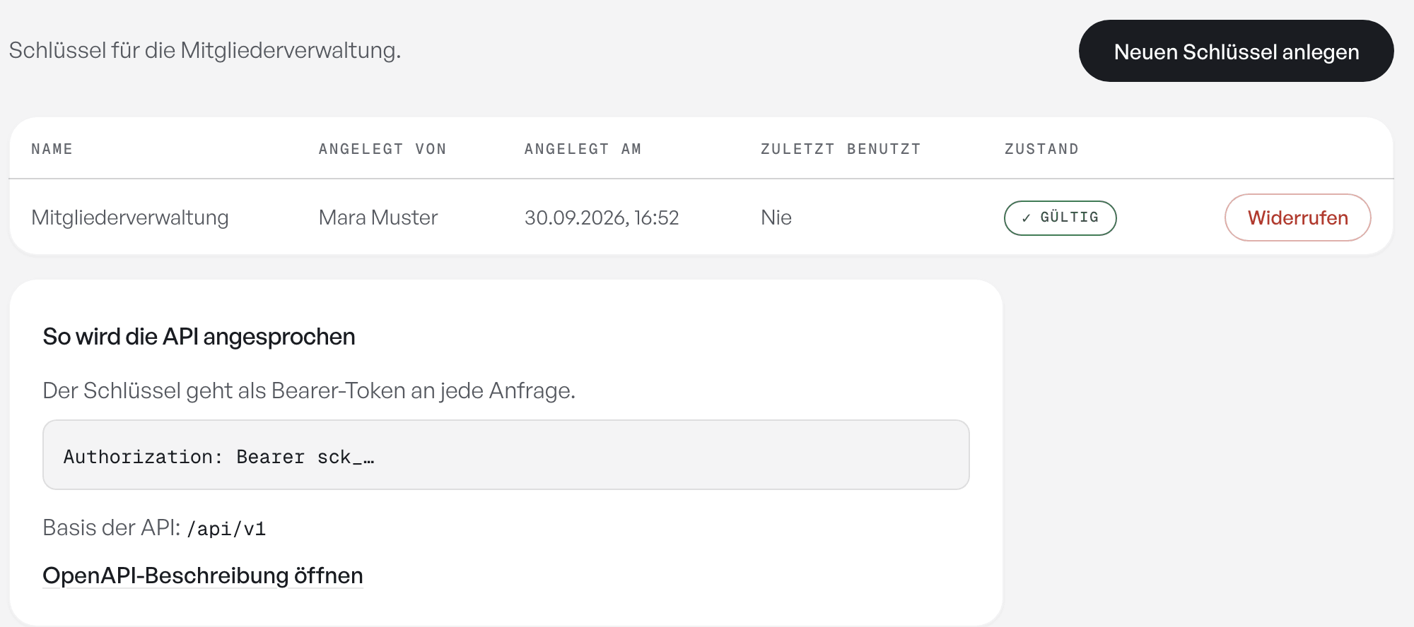secConsult settings: a key for the membership system and a note on how to address the interface